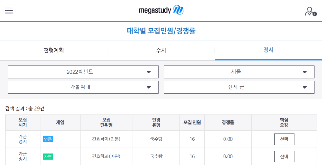 2022 정시 가나다군