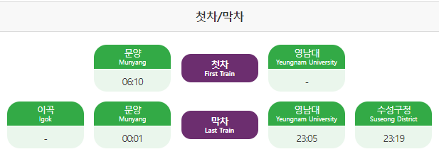 대구지하철2호선 시간표 막차 첫차 시간